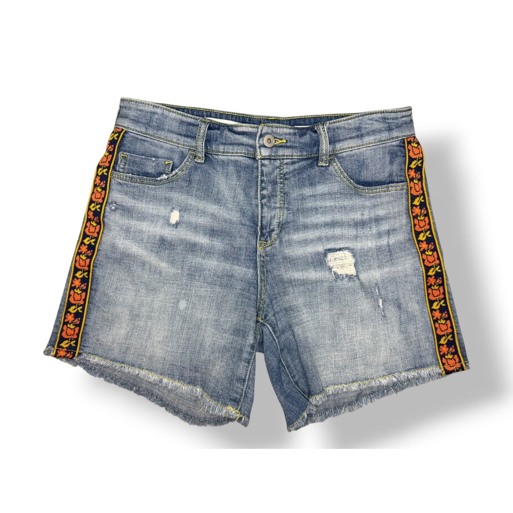 Pilcro by Anthropologie Women's 28‎ Slim Boyfriend Jean Shorts Boho Hippie Denim